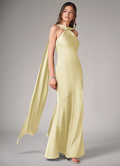 Azazie Kinsley Vestidos de damas de honor Vestido de Sorbete De Limón de Satén Elástico de Corte Sirena con Corte Lateral image3