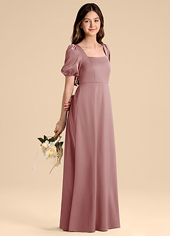 Azazie Briar Junior Vestido de Rosa Polvorienta de Satén Elástico de Corte en A con Lazo image1