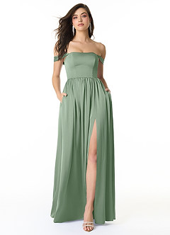 Azazie Morana Brautjungfernkleider Wandelbar A-Linie Schulterfrei Stretch-Satin Kleid Matcha image1
