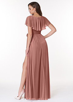 Azazie Jael Bridesmaid Dresses Cedar Rose A-Line V-Neck Mesh Dress image2