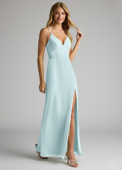 Azazie Becca Bridesmaid Dresses Sea Glass Sheath V-Neck Chiffon Dress image2