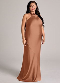 Azazie Velli Abiti da Damigella Abito Sirena in Raso Elasticizzato Collo Alto Bronzo image11