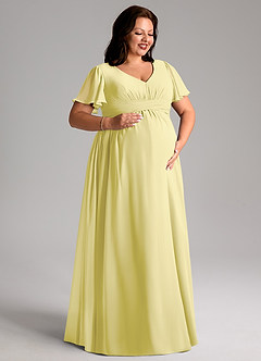 Azazie Verna Maternity Bridesmaid Dresses A-Line V-Neck Ruched Chiffon Floor-Length Dress image10
