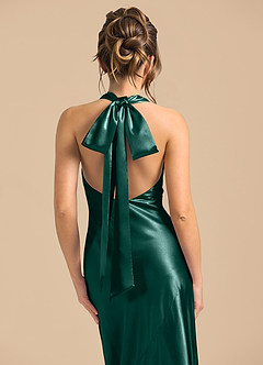 Azazie Velli Brudtärnklänningar Klä av Tubklänning i Metallisk satin Hög hals Tallgrön image6