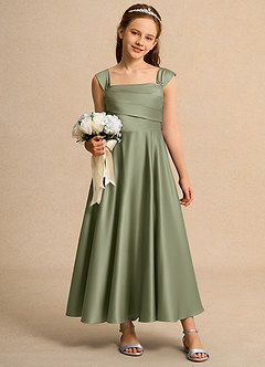 Azazie Bundle Girls Formal Flower Girl Dresses Pistachio A-Line Pleated Matte Satin Dress image3