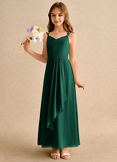 Azazie Zaida Girls Formal Flower Girl Dresses Emerald A-Line Pleated Chiffon Dress image6