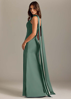 Azazie Kinsley Abiti da Damigella Abito Sirena in Raso Elasticizzato Spacco Laterale Eucalipto image6