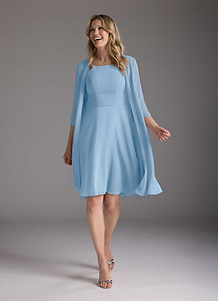 Azazie Shirley Moeder van de bruid jurken A-Lijn Jurk van Chiffon Schop gevouwen Poederblauw image2