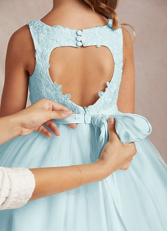 Azazie Calla Flower Girl Dresses Sea Glass Ball-Gown Lace Tulle Dress image5
