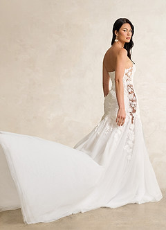 Azazie Priscilla Wedding Dresses Diamond White Mocha Mermaid Lace Tulle Dress image2
