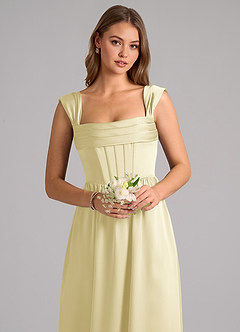 Azazie Hattie Robes de demoiselle d'honneur Robe Trapèze en Satin extensible Corset Sorbet Citron image6
