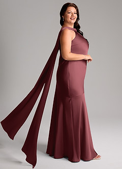 Azazie Kinsley Bridesmaid Dresses Merlot Mermaid Side Slit Stretch Satin Dress image10