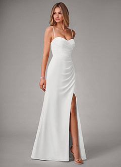 Azazie Haisley Robes de demoiselle d'honneur Robe Fourreau Convertible en Mousseline de soie Épaule décolletée Blanc image6