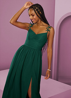 Barbie ♥ Azazie Jurken voor bruidsmeisjes Jurk van Chiffon met A-Lijn Geplooid Smaragd image11