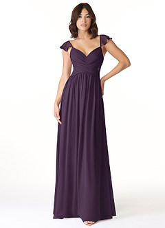 Azazie Lissa Bridesmaid Dresses Plum A-Line Lace Chiffon Dress image1