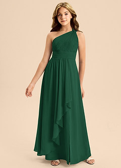 Azazie Skye Junior Vestido Verde Oscuro de Gasa de Corte en A con Plisado image4
