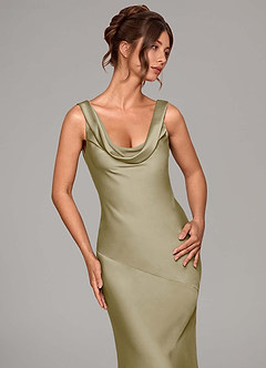 Azazie Rylina Bridesmaid Dresses Moss Green Mermaid Stretch Satin Dress image11