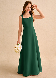 Azazie Makani Girls Formal Robe Demoiselle D'honneur Fillette Robe Trapèze en Mousseline de soie Décolleté en cœur Vert Foncé image4