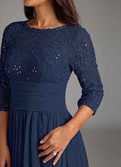Azazie Olga Mother of the Bride Dresses Dark Navy A-Line Lace Chiffon Dress image7