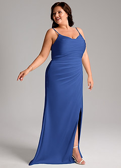 Azazie Deandra Bridesmaid Dresses Royal Blue Mermaid Pleated Stretch Satin Dress image11