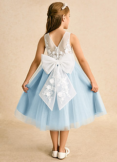 Azazie Lina vestidos de niña de las flores Vestido de Marfil Azul Cielo de Encaje de Princesa image1