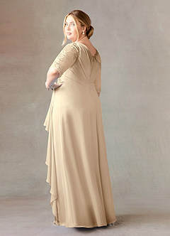 Azazie Dionysus Mother of the Bride Dresses Champagne A-Line Boatneck Lace Chiffon Dress image9