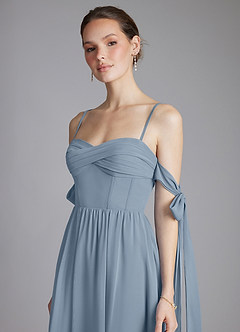 Azazie Ayanna Bridesmaid Dresses Dusty Blue A-Line Off the Shoulder Chiffon Dress image4