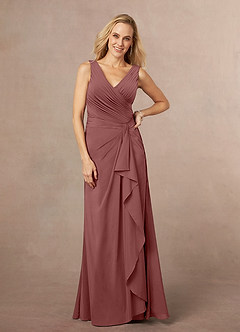 Azazie Evy Mother of the Bride Dresses Desert Rose A-Line Pleated Stretch Chiffon Dress image1