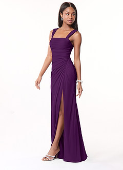 Azazie Jesaphine Bridesmaid Dresses Grape Sheath Ruched Mesh Dress image4