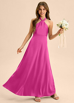 Azazie Beah Junior Robe Trapèze en Satin extensible Plissée Fuchsia image5