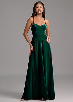 Azazie Mei Bridesmaid Dresses Emerald A-Line Corset Velvet Dress image5