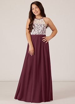 Azazie Fahari Junior A-Linie Spitze Chiffon Kleid Cabernetrot image2
