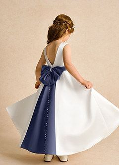 Azazie Cherry Flower Girl Dresses Ivory Stormy Ball-Gown Pleated Matte Satin Dress image4