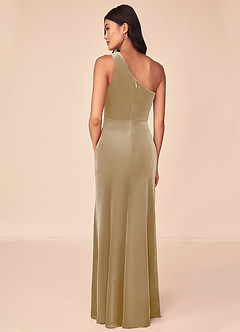 Azazie Argan Brautjungfernkleider A-Linie Eine Schulter Gefaltet Samt Kleid Goldene Bräune image5