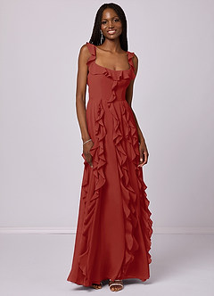Barbie ♥ Azazie Bridesmaid Dresses Terracotta A-Line with Pockets Chiffon Dress image3
