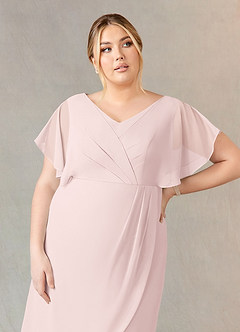 Azazie Julia Venta final Vestido Rosa Rubor de Gasa de Corte Recto con Cuello en V Plisado image13