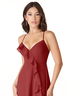 Azazie Tarni Bridesmaid Dresses Rust A-Line Chiffon Dress image4