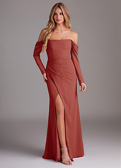 Azazie Hallie Brautjungfernkleider Meerjungfrau-Linie Langarm Chiffon Kleid Terrakotta image1
