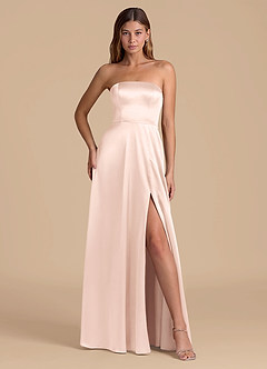 Azazie Wren Jurken voor bruidsmeisjes Jurk van Metaalachtig Satijn met A-Lijn Strapless Rosé Goud image4