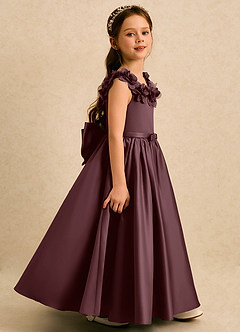 Azazie Eden Flower Girl Dresses Sangria Ball-Gown Pleated Matte Satin Dress image3