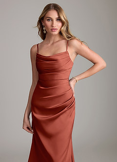 Azazie Lucille Bridesmaid Dresses Terracotta Mermaid Strapless Stretch Satin Convertible Dress image5