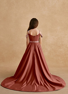 Azazie Jodi Flower Girl Dresses Auburn A-Line Matte Satin Dress image2