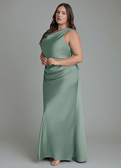 Azazie Kieryn Brautjungfernkleider Meerjungfrau-Linie Plissee Stretch-Satin Kleid Silberner Salbei image10