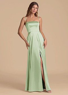 Azazie Wren 신부 들러리 드레스 A라인 스트랩리스 메탈릭 새틴 바닥 길이 드레스 image5