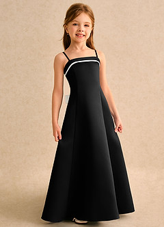 Azazie Izel Junior Formal Flower Girl Dresses Ivory Black A-Line Pleated Matte Satin Dress image3