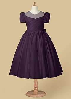 Azazie Anirra Flower Girl Dresses Plum Ball-Gown Pleated Matte Satin Dress image5