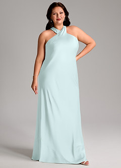 Azazie Doretta Bridesmaid Dresses Sea Glass Mermaid Pleated Stretch Satin Dress image13