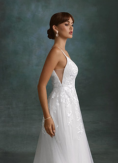Azazie Rhodes Wedding Dresses Diamond White A-Line V-Neck Sequins Tulle Dress image7