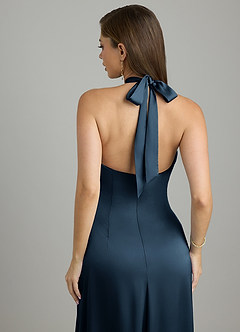 Azazie Nicole Bridesmaid Dresses Dark Navy A-Line Stretch Satin Dress image6