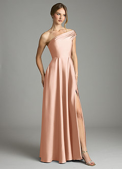 Azazie Melanie Suknie dla druhen Linia A Zza ramienia Satyna elastyczna Do ziemi Sukienka image5